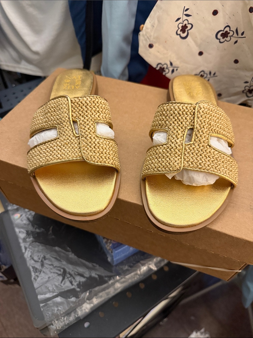 Naturalizer Metallic Gold Woven Slide Mules